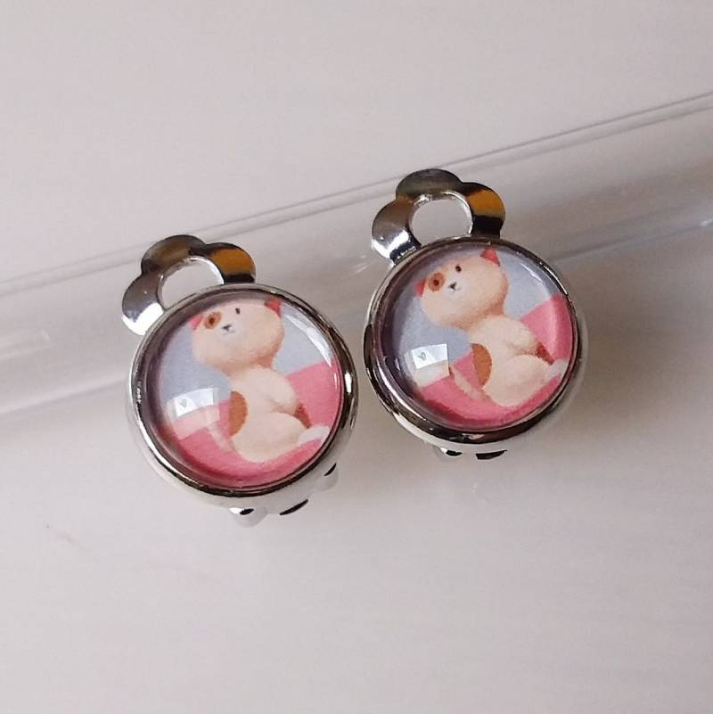Mädchen Ohrclips/Ohrstecker Katze/Kätzchen /Cabochon Ohrringe /Edelstahl /Kinder Ohrclips/ Kinderschmuck von Engelswunsch