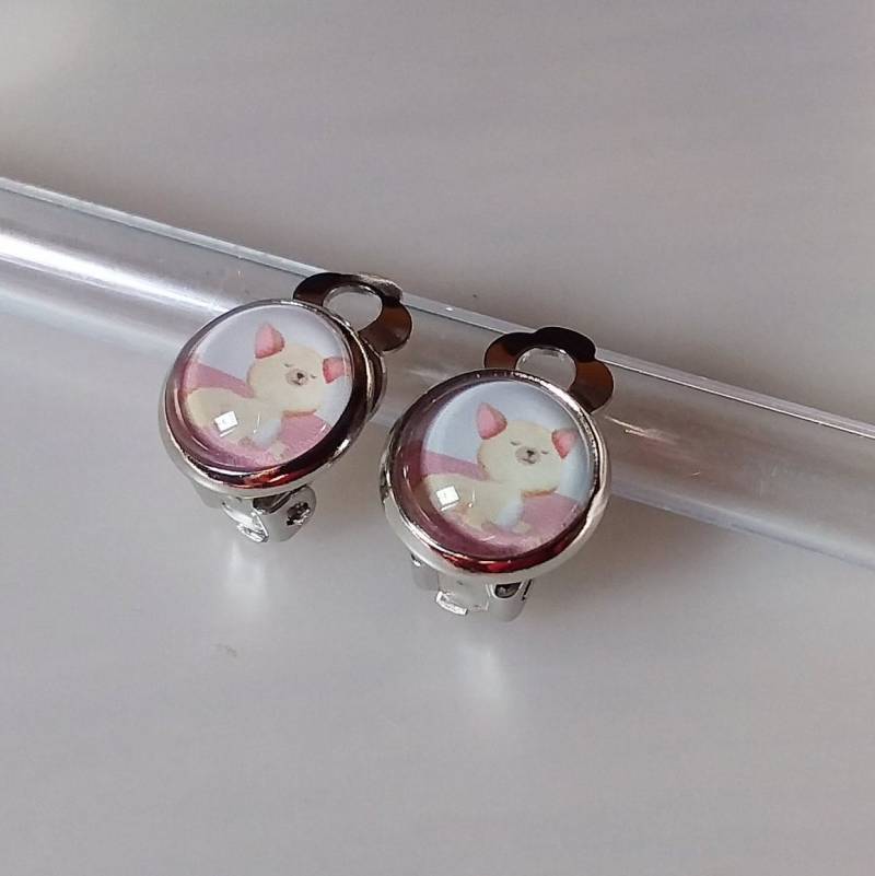 Mädchen Ohrclips/Ohrstecker Katze/Kätzchen /Cabochon Ohrringe /Edelstahl /Kinder Ohrclips/ Kinderschmuck von Engelswunsch