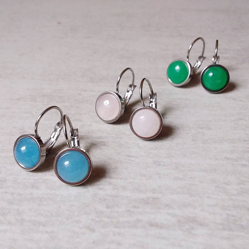 Mini Edelstein Ohrhänger Ohrringe Rosenquarz Jade Grün Blau /Edelstahl /Birthstone/Geburtsstein /Kinder Mädchen von Engelswunsch