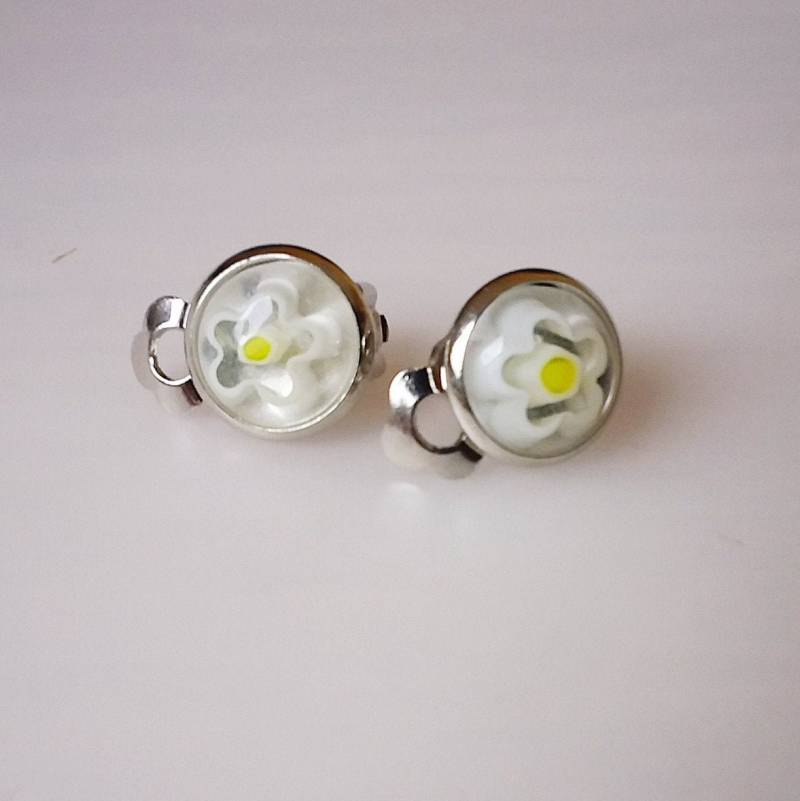 Ohrclips Mädchen Blume Gänseblümchen Clip Kinder Clips/Farbe Silber/ Geschenk von Engelswunsch