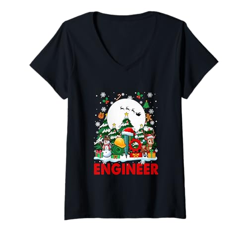 Damen Ingenieur Job Tools Weihnachtsmann Schneemänner Rentier Weihnachtsbäume T-Shirt mit V-Ausschnitt Damen Ingenieur Job Tools Weihnachtsmann Schneemänner Rentier Weihnachtsbäume T-Shirt mit V-Ausschnitt von Engineer Christmas Costume
