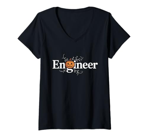 Damen Engineering Halloween Ingenieur Gruseliges Pumpken für Männer Frauen T-Shirt mit V-Ausschnitt von Engineer Halloween Engineering Apparel Funny