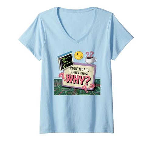 Damen Code Works I Don't Know Why Meme T-Shirt mit V-Ausschnitt Damen Code Works I Don't Know Why Meme T-Shirt mit V-Ausschnitt von Engineering Memes Humor by NLTS