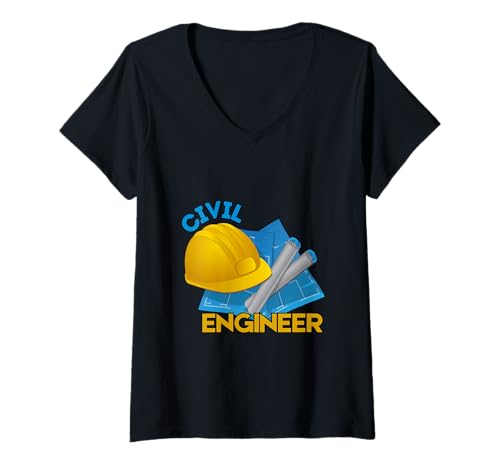 Damen Bauingenieur Hard Hat Blueprints Pride T-Shirt mit V-Ausschnitt Damen Bauingenieur Hard Hat Blueprints Pride T-Shirt mit V-Ausschnitt von Engineering Passion Structures Projects