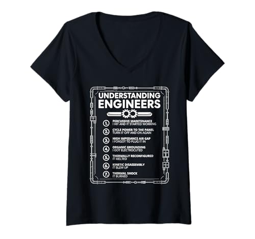 Damen Understanding Engineers Lustig Mechanik Sprüche STEM Humor T-Shirt mit V-Ausschnitt Damen Understanding Engineers Lustig Mechanik Sprüche STEM Humor T-Shirt mit V-Ausschnitt von Engineering Terms Explained Witzige Büro