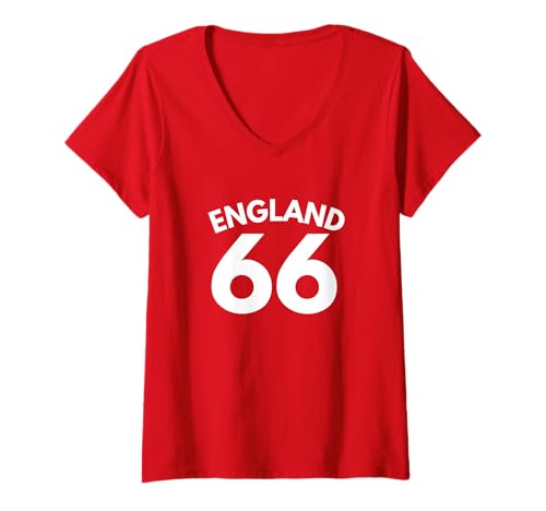 Damen England 1966 Englisch 66 Männer Frauen Kids T-Shirt mit V-Ausschnitt von England 1966 English Apparel