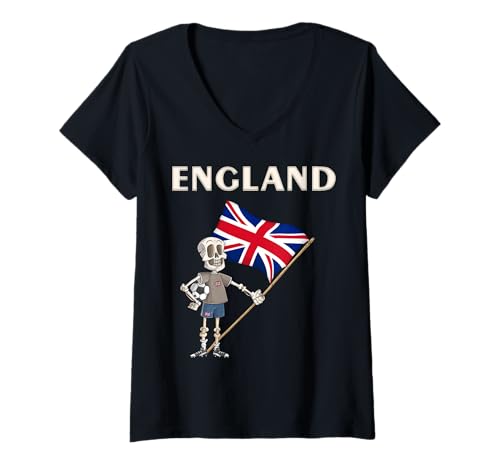 Damen Britische Skelett T-Shirt mit V-Ausschnitt von England Fans