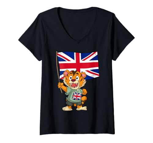 Damen Engländer Fans/England Tiger T-Shirt mit V-Ausschnitt Damen Engländer Fans/England Tiger T-Shirt mit V-Ausschnitt von England Fans