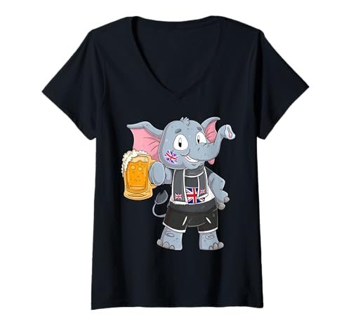 Damen England Fan Elefant T-Shirt mit V-Ausschnitt von England Fans