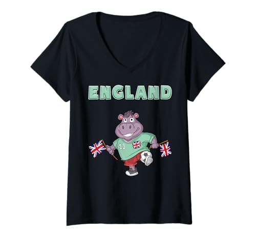 Damen England Fan Nilpferde T-Shirt mit V-Ausschnitt Damen England Fan Nilpferde T-Shirt mit V-Ausschnitt von England Fans