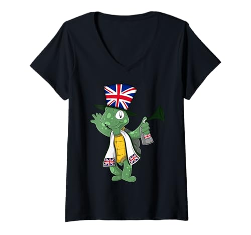 Damen England Fan Schildkröte T-Shirt mit V-Ausschnitt von England Fans