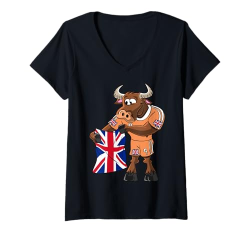Damen England Fan Stier T-Shirt mit V-Ausschnitt von England Fans