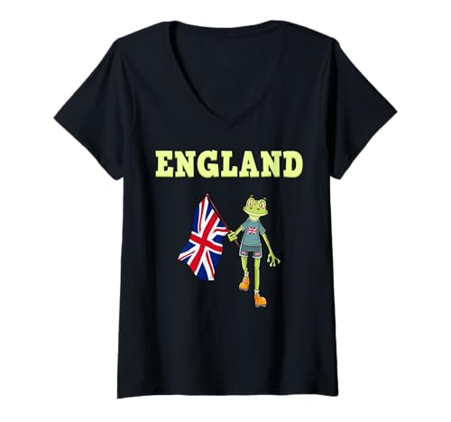 Damen England Frosch Fan T-Shirt mit V-Ausschnitt Damen England Frosch Fan T-Shirt mit V-Ausschnitt von England Fans