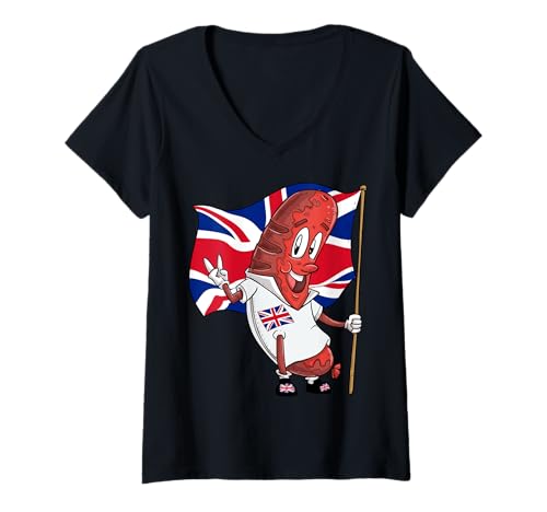 Damen Englische Schweinsbratwurst T-Shirt mit V-Ausschnitt Damen Englische Schweinsbratwurst T-Shirt mit V-Ausschnitt von England Fans
