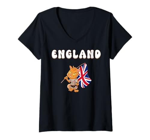 Damen Vereinigtes Königreich Katze Fan T-Shirt mit V-Ausschnitt Damen Vereinigtes Königreich Katze Fan T-Shirt mit V-Ausschnitt von England Fans