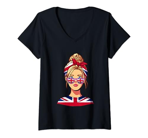 Damen England Frau Engländer T-Shirt mit V-Ausschnitt von England Geschenke