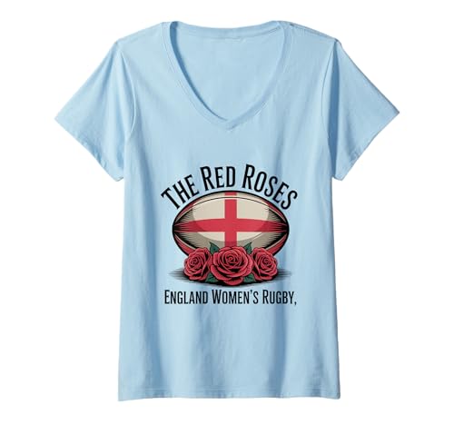 Damen England Rugby Englische Flagge Rugby England Frauen The Red Roses T-Shirt mit V-Ausschnitt Damen England Rugby Englische Flagge Rugby England Frauen The Red Roses T-Shirt mit V-Ausschnitt von England Rugby New Tees