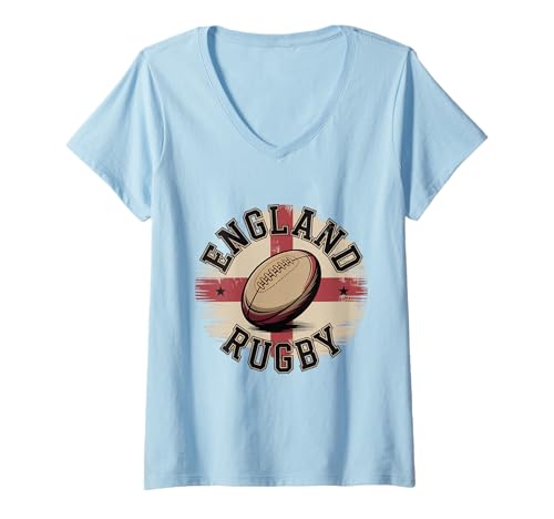 Damen England Rugby Englische Flagge Rugby England Frauen The Red Roses T-Shirt mit V-Ausschnitt von England Rugby New Tees