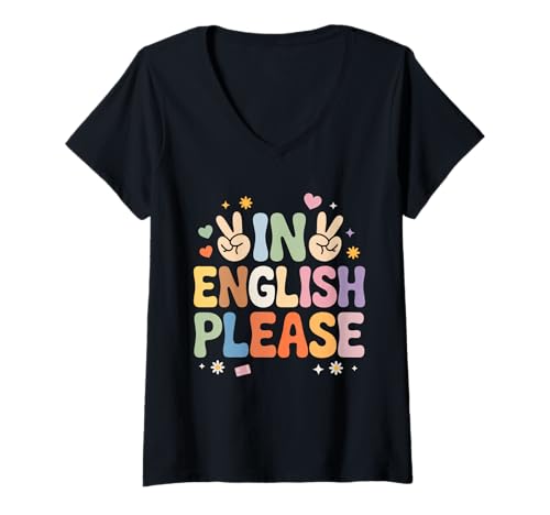 Damen In English Please Englischlehrer Englischlehrerin T-Shirt mit V-Ausschnitt von Englisch Nachhilfelehrer Sprachlehrer