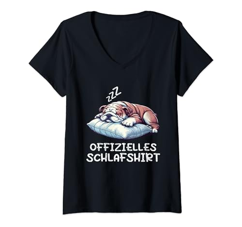Damen Offizielles Schlafshirt Englische Bulldogge Englisch Bully T-Shirt mit V-Ausschnitt von Englische Bullybesitzer Motiv für Liebhaber