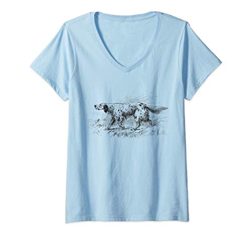 Damen Englisch Setter Vintage Englisch Setter Hund Geschenk T-Shirt mit V-Ausschnitt von Englischer Setter Hund
