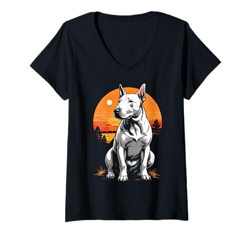 Damen Bullterrier T-Shirt mit V-Ausschnitt Damen Bullterrier T-Shirt mit V-Ausschnitt von English Bull Terrier