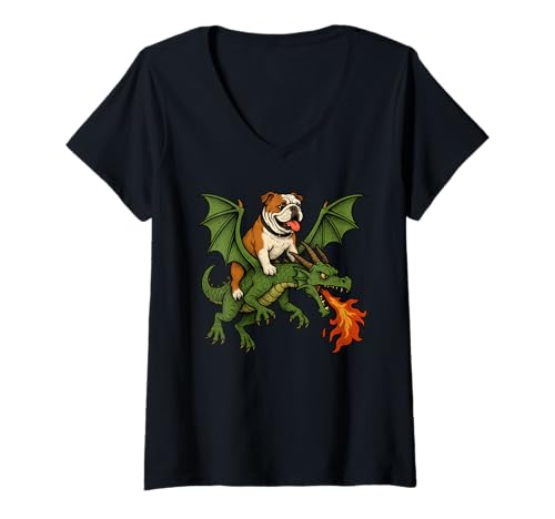 Damen English Bulldog Dog Dragon T-Shirt mit V-Ausschnitt Damen English Bulldog Dog Dragon T-Shirt mit V-Ausschnitt von English Bulldog Dog Dragon Apparel