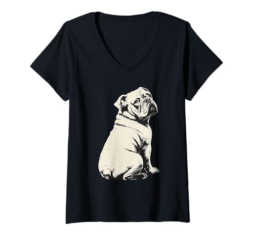 Damen English Bulldog Dog Graphic T-Shirt mit V-Ausschnitt von English Bulldog Dog Graphic Apparel