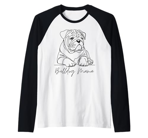Englische Bulldogge, Mama, Bulldogge, Mutter, niedlich, Linienkunst, künstlerisch Raglan von English Bulldog Lover Beautiful Dog Gift Design