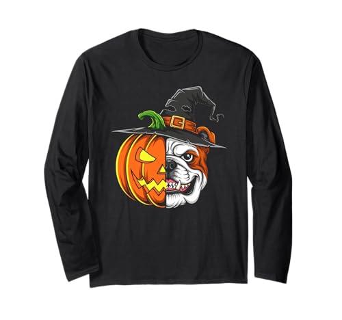 Englische Bulldogge Kürbis Jack O Laterne Halloween Herren Damen Langarmshirt von English Bulldog Lovers Halloween Pumpkin Outfits