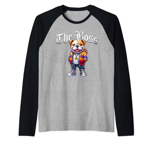 Englische Bulldogge The Boss Coole Jacke Outfit Hund Mama Papa Raglan von English Bulldog Lovers2024