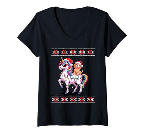 Damen Christmas English Cocker Spaniel Unicorn Sunglasses T-Shirt mit V-Ausschnitt von English Cocker Spaniel Lover Gifts