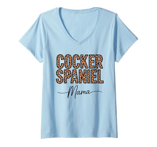 Damen Leopardenmuster Cocker Spaniel Mama T-Shirt mit V-Ausschnitt Damen Leopardenmuster Cocker Spaniel Mama T-Shirt mit V-Ausschnitt von English Cocker Spaniel Lover Gifts