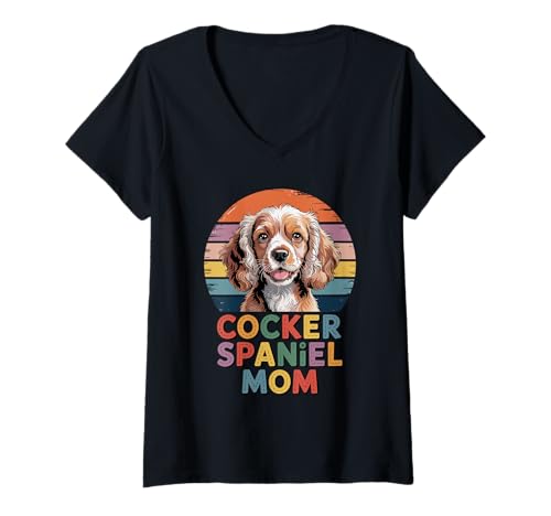 Damen Retro Cocker Spaniel Mom Amerikanischer Cocker T-Shirt mit V-Ausschnitt Damen Retro Cocker Spaniel Mom Amerikanischer Cocker T-Shirt mit V-Ausschnitt von English Cocker Spaniel Lover Gifts