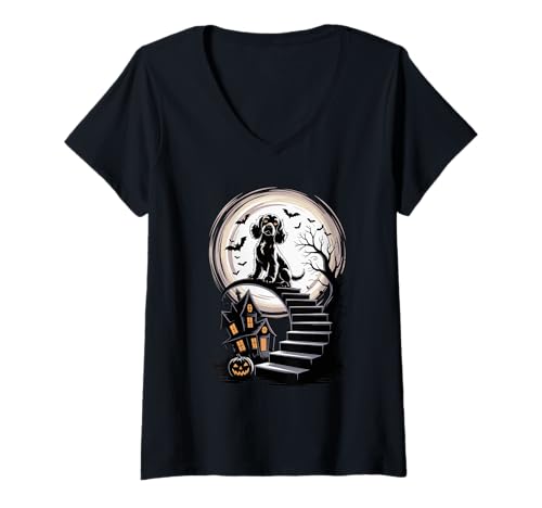 Damen Spuk Halloween Mond English Cocker Spaniel T-Shirt mit V-Ausschnitt von English Cocker Spaniel Lover Gifts
