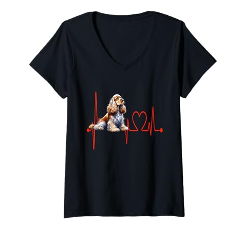 Damen Englischer Cockerspaniel Heartbeat Lustiger Hundebesitzer und Liebhaber T-Shirt mit V-Ausschnitt von English Cocker Spaniel Owner Shirt Pet Lovers Gift