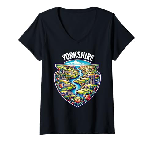 Damen Nordengland und British Yorkshire T-Shirt mit V-Ausschnitt Damen Nordengland und British Yorkshire T-Shirt mit V-Ausschnitt von English Countryside, York, Leeds And Britain