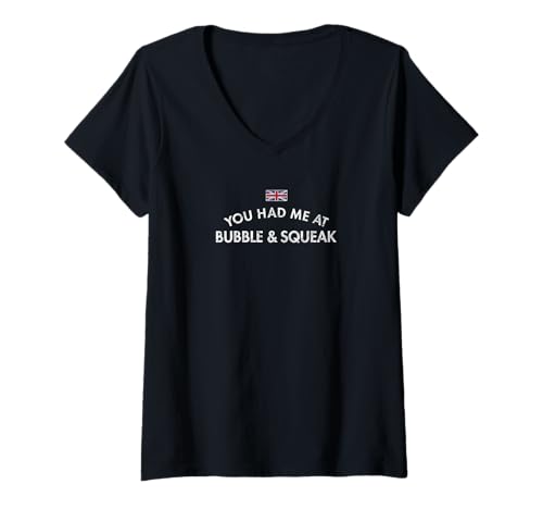 Damen Du hattest Mich Ay Bubble & Squeak Distressed T-Shirt mit V-Ausschnitt Damen Du hattest Mich Ay Bubble & Squeak Distressed T-Shirt mit V-Ausschnitt von English Cuisine Potato Cabbage Dish
