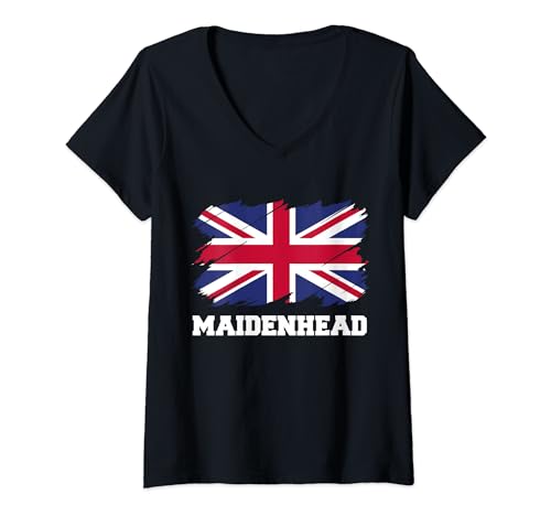 Damen Maidenhead UK, britische Flagge, Union Flag Maidenhead T-Shirt mit V-Ausschnitt von English Flag City England Travel Gifts