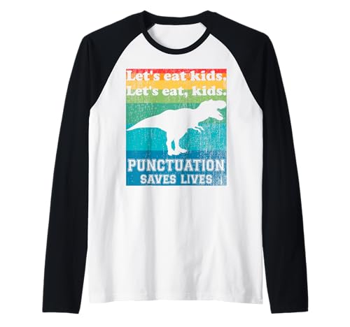 Satzzeichen rettet Leben lustig Let's eat Kids englische Grammatik Raglan von English Grammar Lover Gifts