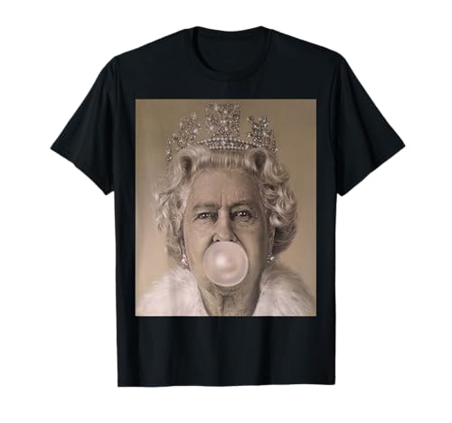 English Rose Ltd Damen Queen Elizabeth Cartoon T-Shirt Schwarz S Klassische Passform Halbarm Crew-Ausschnitt Pull-On Medium Regular Regular Alpha Novelt Classic Short Sleeve 1 Count 16-41.5cm von English Rose Ltd
