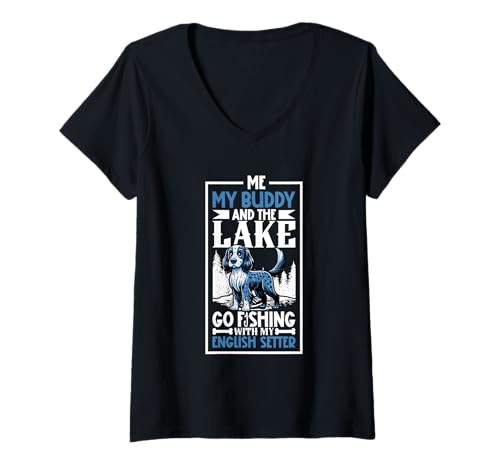 Damen Angeln und English Setter T-Shirt mit V-Ausschnitt von English Setter Designs