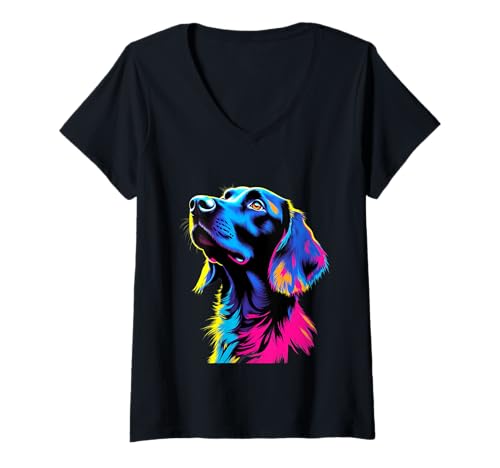 Damen Pop-Art-Hundeliebhaber im englischen Setter-Stil T-Shirt mit V-Ausschnitt Damen Pop-Art-Hundeliebhaber im englischen Setter-Stil T-Shirt mit V-Ausschnitt von English Setter Dog Lover Designs