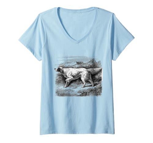 Damen Englischer Vintage-Setter T-Shirt mit V-Ausschnitt von English Setter