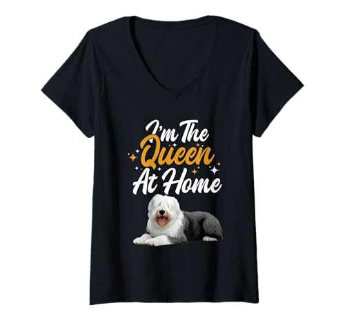 Damen Englischer Schäferhund, Mutter, Haustierliebhaber, Zuhause, Königin, englischer Schäferhund T-Shirt mit V-Ausschnitt Damen Englischer Schäferhund, Mutter, Haustierliebhaber, Zuhause, Königin, englischer Schäferhund T-Shirt mit V-Ausschnitt von English Sheepdog Clothing For Dog Enthusiast