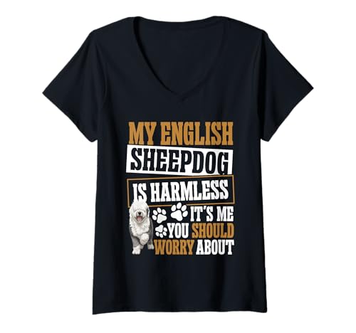 Damen Englischer Schäferhund-Liebhaber, Haustierliebhaber, harmlos, englischer Schäferhund T-Shirt mit V-Ausschnitt Damen Englischer Schäferhund-Liebhaber, Haustierliebhaber, harmlos, englischer Schäferhund T-Shirt mit V-Ausschnitt von English Sheepdog Clothing For Dog Enthusiast