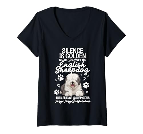 Damen Englischer Schäferhund-Liebhaber, Hundebesitzer, Stille, englischer Schäferhund T-Shirt mit V-Ausschnitt Damen Englischer Schäferhund-Liebhaber, Hundebesitzer, Stille, englischer Schäferhund T-Shirt mit V-Ausschnitt von English Sheepdog Clothing For Dog Enthusiast