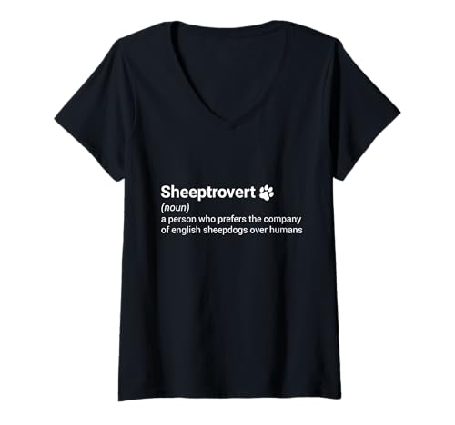 Damen Englischer Schäferhund Pet Lover Sheeptrovert Englischer Schäferhund T-Shirt mit V-Ausschnitt von English Sheepdog Clothing For Dog Enthusiast