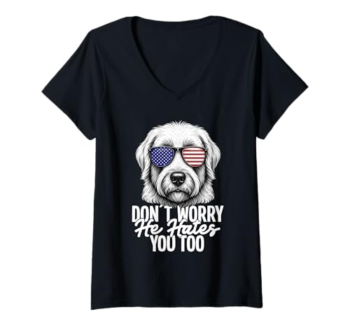 Damen Englischer Schäferhund Welpenliebhaber hasst englischen Schäferhund T-Shirt mit V-Ausschnitt Damen Englischer Schäferhund Welpenliebhaber hasst englischen Schäferhund T-Shirt mit V-Ausschnitt von English Sheepdog Clothing For Dog Enthusiast