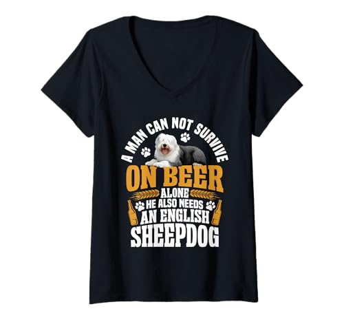 Damen Hundebesitzer Hundebegeisterte braucht auch einen englischen Schäferhund T-Shirt mit V-Ausschnitt Damen Hundebesitzer Hundebegeisterte braucht auch einen englischen Schäferhund T-Shirt mit V-Ausschnitt von English Sheepdog Clothing For Dog Enthusiast